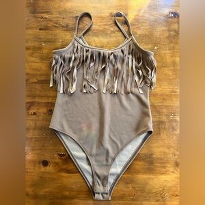 Brown fringe bodysuit
